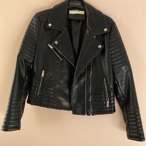 Zara faux leather biker jacket. Labelled L, fits closer to M IMO